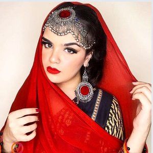 Vintage Afghan Kuchi Headpiece & Earring Set: Tribal Matha Patti Jewelry